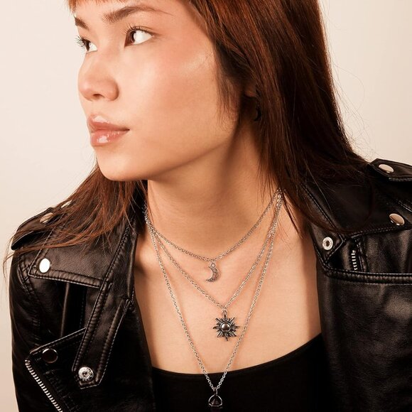 Gothic Layered Sun Moon Crystal Necklace Women Halloween Christmas Jewelry - Picture 2 of 7